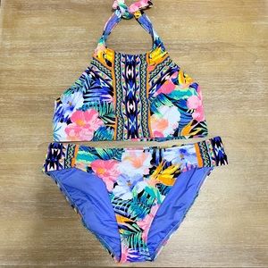 3/$25 La Blanca Purple Floral Halter Top Bikini 10